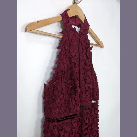 Bardot Gemma Halter Lace Sheath Dress In Burgundy Wine Red - Picture 6 of 12